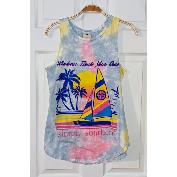 Simply Southern Tank Top Whatever Floats Your‎ Boat Graphic Tie Dye Medium - Picture 1 of 9